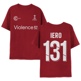 Red t-shirt featuring Violence on the front and IERO 131 for Future Violents FC