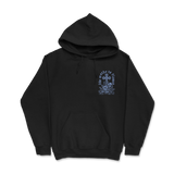 Black hooded sweatshirt named Angels Weep with graphic design and double-lined hood