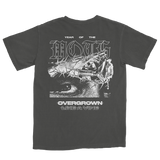 Dark gray overgrown t-shirt with gothic graphic design and striking imagery
