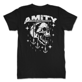 Black Anchors T-Shirt featuring a white skull design and AMITY text on the back