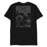 Black PhaseOne T-Shirt featuring skull graphic and text on the back