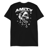 Black Anchors T-Shirt featuring a white skull design and Amity Affliction text
