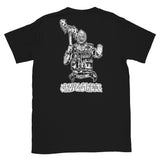 Black Protect Serve Murder T-Shirt featuring skeletal figure graphic on back