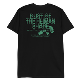 Black Flowers T-Shirt featuring vibrant green text and graphics on the front