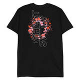 Black Bouquet T-Shirt featuring colorful floral design and text graphic on the back