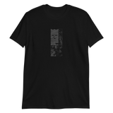 Black PhaseOne T-Shirt featuring a gray abstract graphic design on the front