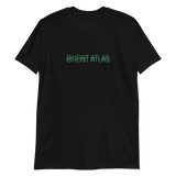 Black t-shirt featuring GHOST ATLAS in teal lettering on the front