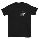 Black Never Die T-Shirt featuring a stylized white logo on the chest