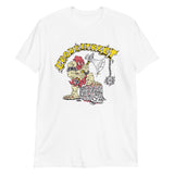 White Executioner T-Shirt featuring vibrant cartoon character design on front