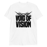 White NEUROTIC T-Shirt featuring black text VOID OF VISION and an abstract design