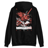 Black hoodie with MOODRING graphic design, showcasing abstract red and white imagery
