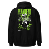 Black PLAYDEAD Hoodie featuring neon green text and graphic design on the back