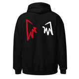 Black Demon Heart Hoodie featuring striking red and white abstract designs on the back