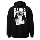 Black Globe Hoodie featuring BANKS ARCADE design with pre-shrunk cotton and double-lined hood