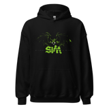 Black Playdead Hoodie with green dragon-like creature design and bold text