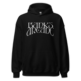 Black Oracle Hoodie made of pre-shrunk cotton with Banko Arcane text and pouch pocket