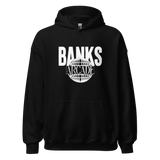 Black Globe Hoodie in pre-shrunk cotton featuring BANKS ARCADE and a globe logo