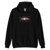 Black ARK Hoodie featuring a unique insect-inspired design on the front