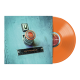 Orange vinyl record emerging from sleeve of Euthanasia Translucent Orange LP