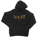 Black Halo Hoodie in pre-shrunk cotton featuring gold HEROINE print and double-lined hood