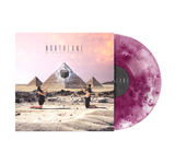 Vinyl record of Northlane Singularity LP with surreal desert pyramid art, purple cloudy design