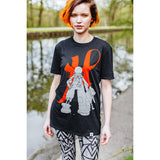 Black Hacktivist Outside The Box T-Shirt with orange and white graphic design