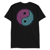 Yin & Yang T-Shirt in ring-spun cotton featuring colorful flower patterns on black