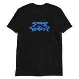 Black Sleep Waker Digital Nothingness T-shirt featuring blue stylized text logo