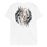White LIMBS Melt T-Shirt in ring-spun cotton with abstract circular design on back