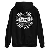 Black hoodie featuring white graphic design, Stray From The Path Goodnight Alt Right