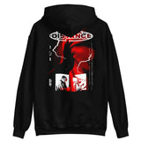Black Sleep Waker Fall Hoodie with red and white DISTANCE graphic design on back