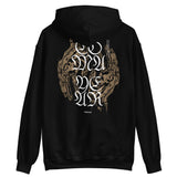 Black LIMBS Melt Hoodie featuring ornate gothic text and skeletal wings design