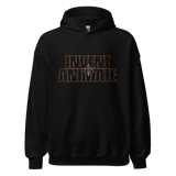 Black hoodie sweatshirt featuring INVENT ANIMATE text, part of the Endless Waters Hoodie collection