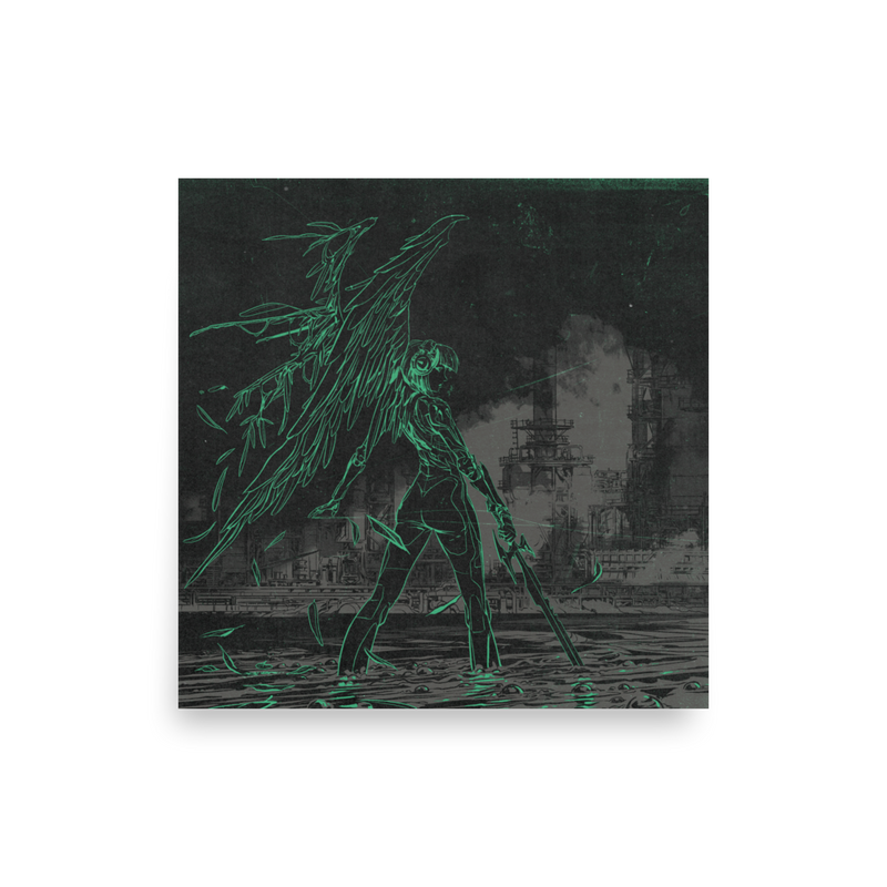 Glowing green figure with wings in dramatic pose on TOXIC Poster printed on matte paper